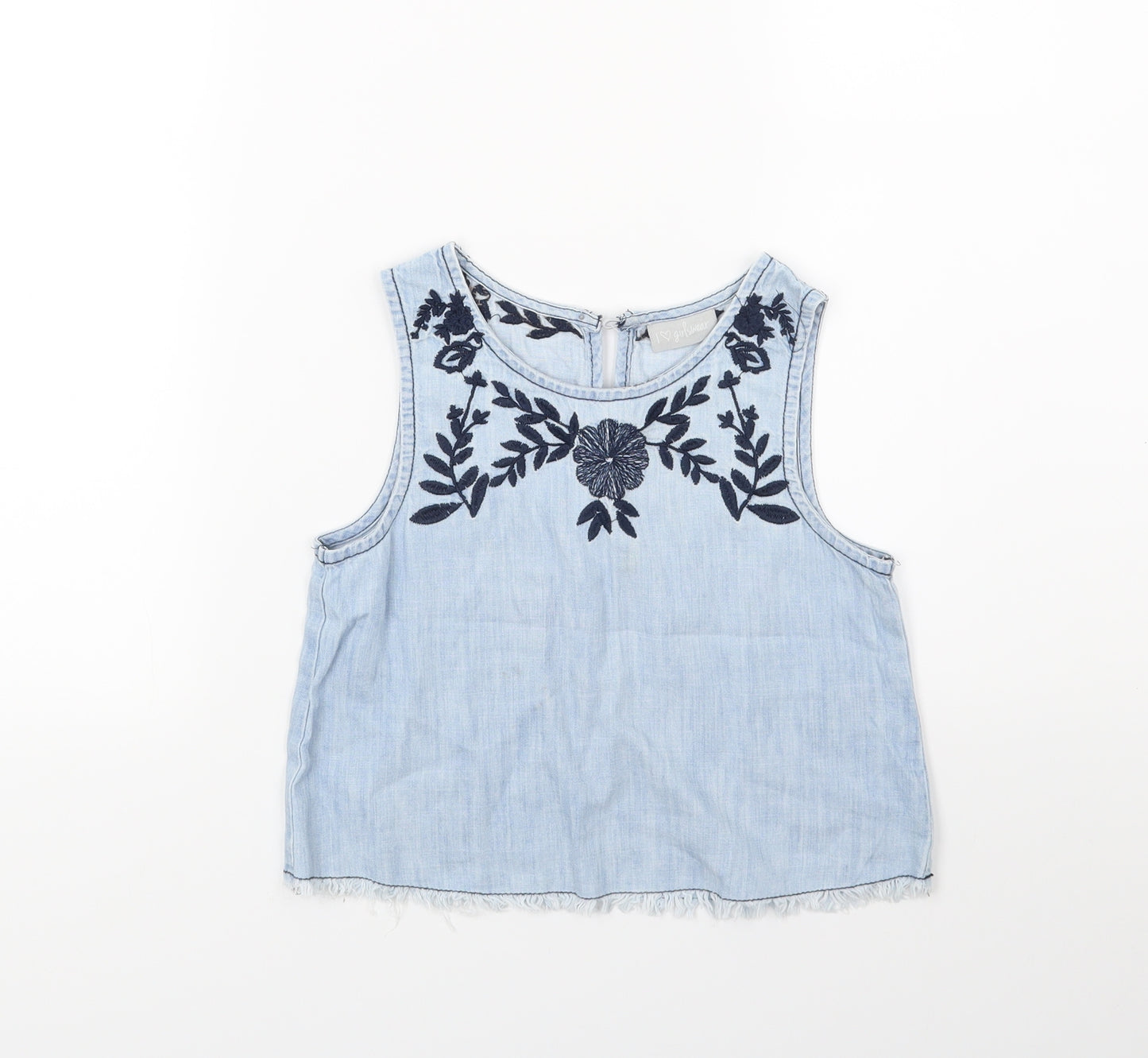 Matalan Girls Blue Floral Denim Ringer Tank Size 8 Years