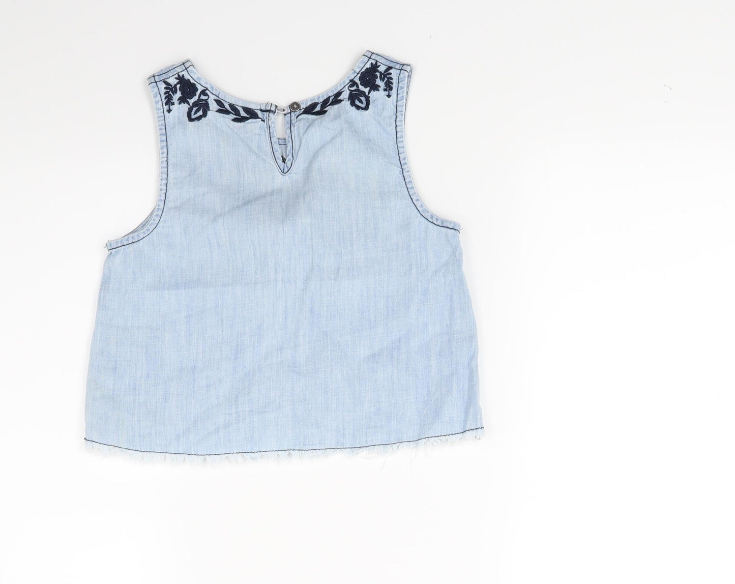 Matalan Girls Blue Floral Denim Ringer Tank Size 8 Years