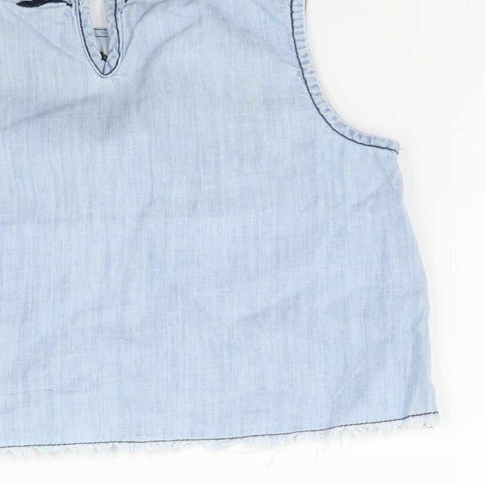 Matalan Girls Blue Floral Denim Ringer Tank Size 8 Years
