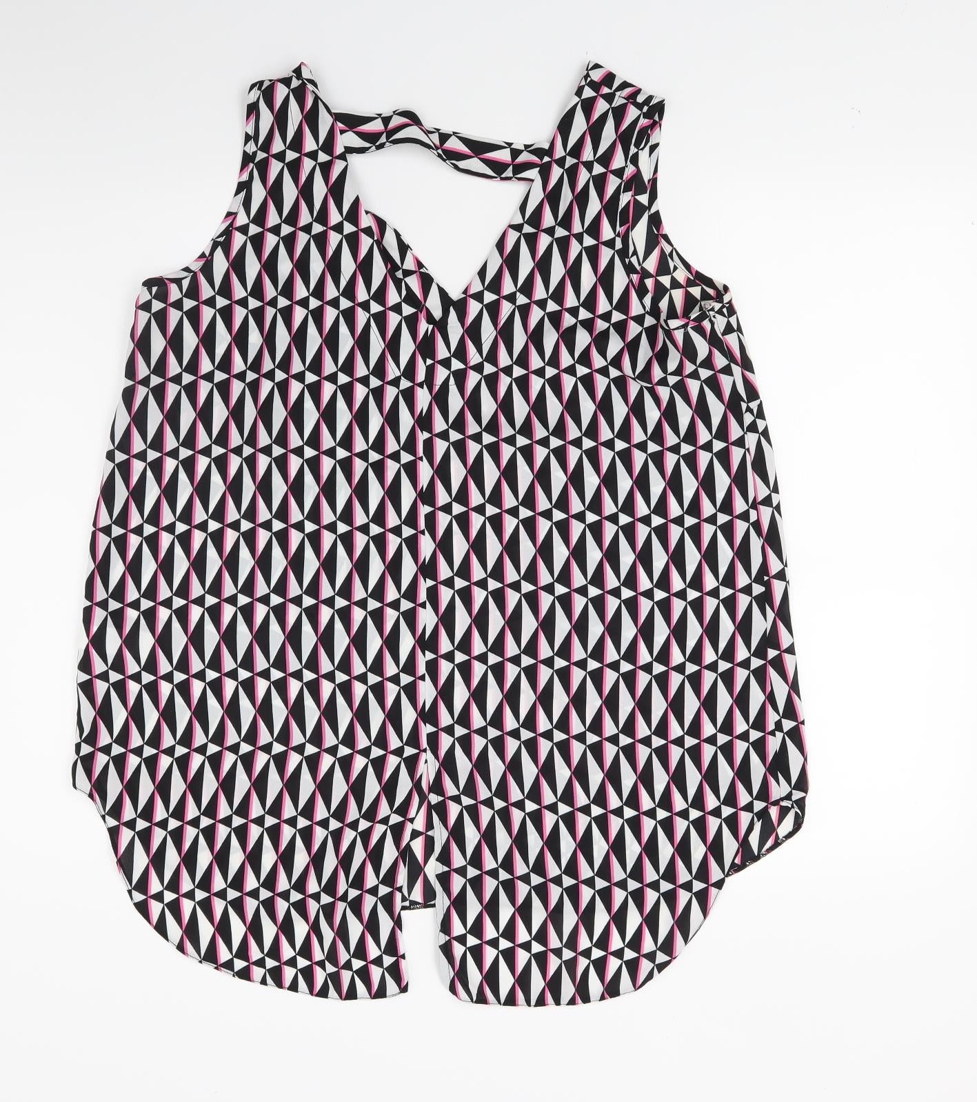 F&F Womens White Argyle/Diamond  Tunic Blouse Size 14