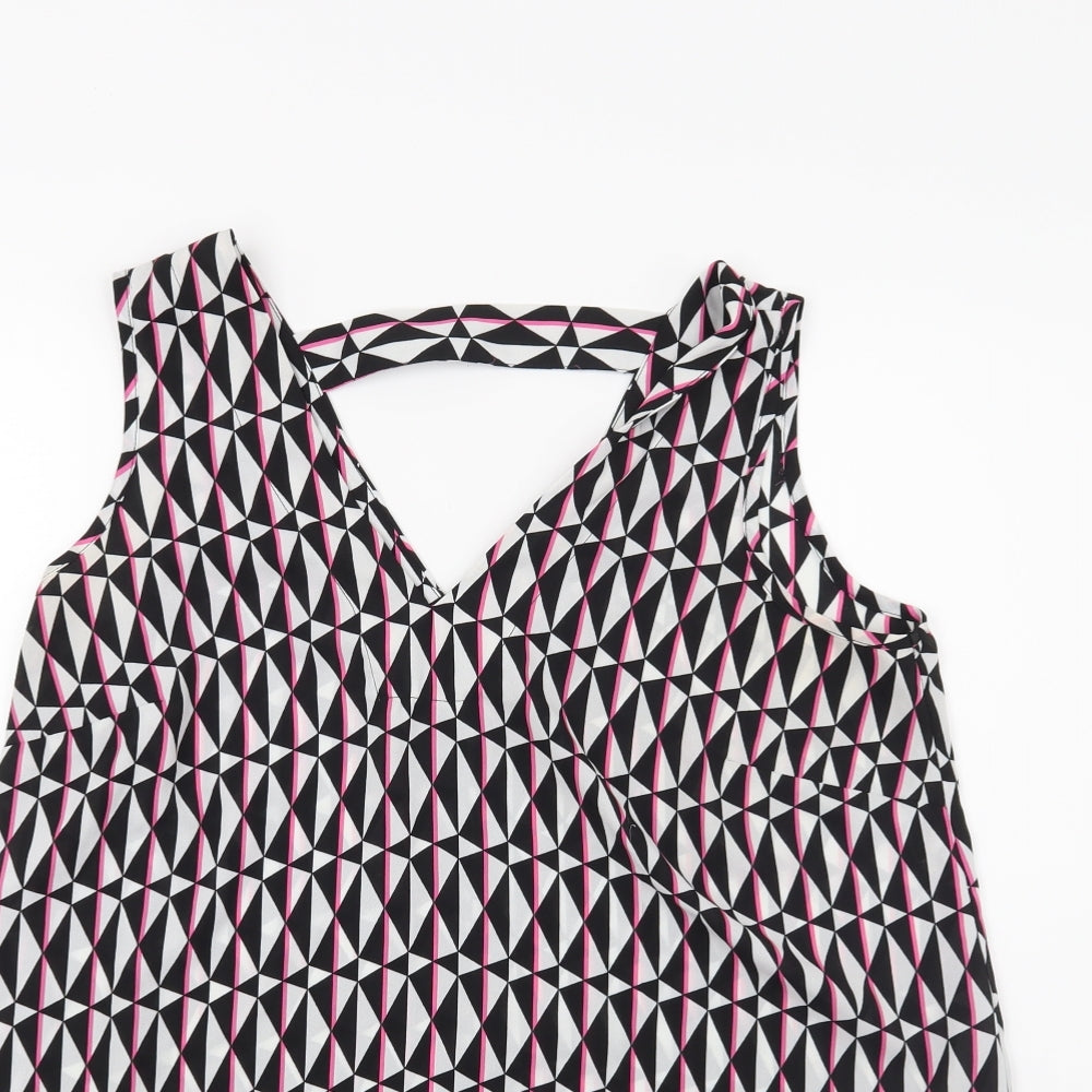 F&F Womens White Argyle/Diamond  Tunic Blouse Size 14