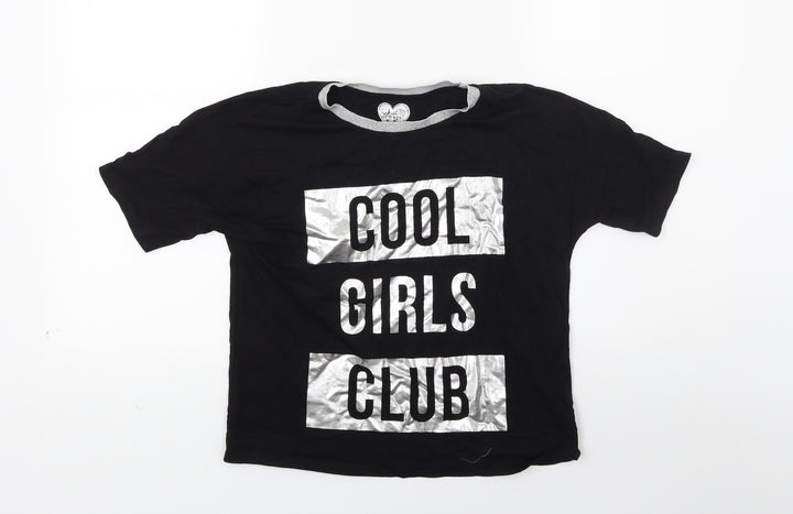 F&F Girls Black Cropped T-Shirt Size 11-12 Years - Cool girls club