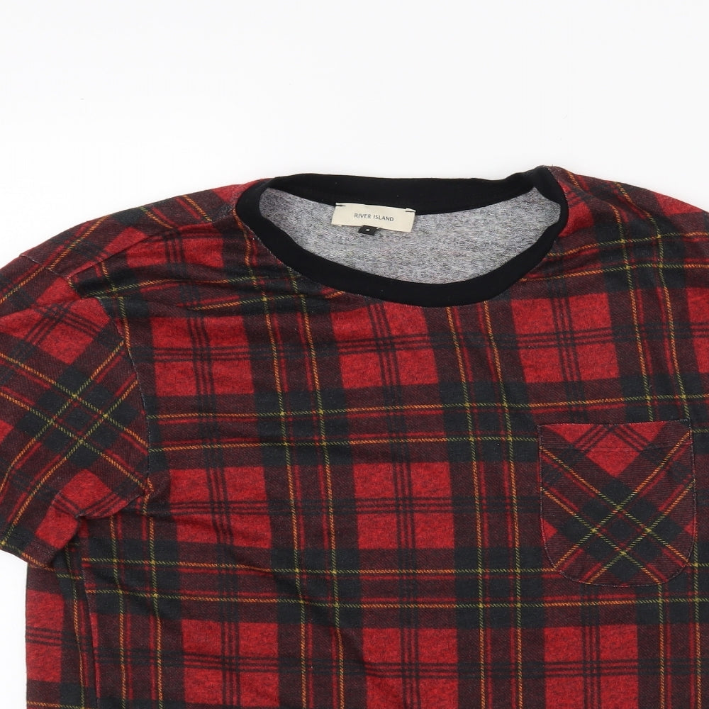 River Island Womens Red Check  Tunic T-Shirt Size S