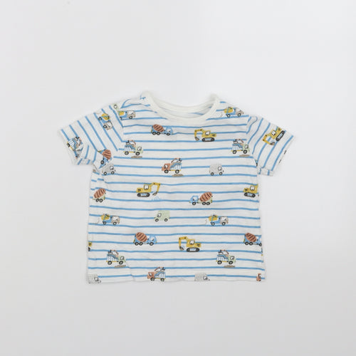 F&F Baby White Striped  Basic T-Shirt Size 6-9 Months  - diggers