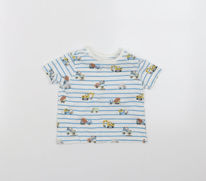 F&F Baby White Striped Basic T-Shirt Size 6-9 Months - diggers