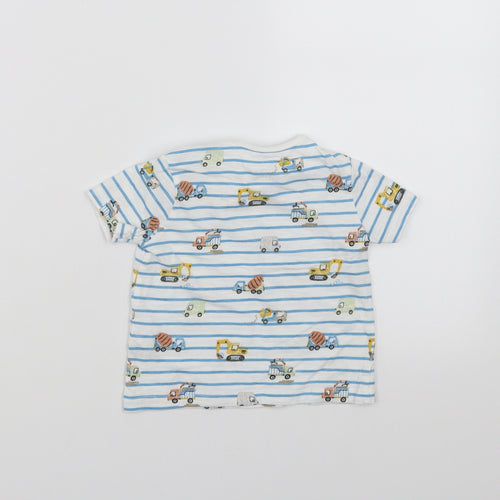 F&F Baby White Striped  Basic T-Shirt Size 6-9 Months  - diggers