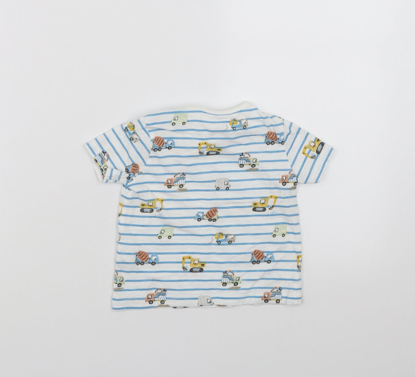 F&F Baby White Striped  Basic T-Shirt Size 6-9 Months  - diggers