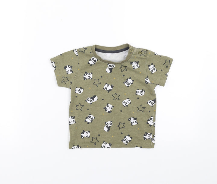 Matalan Boys Green   Basic T-Shirt Size 9-12 Months  - panda stars