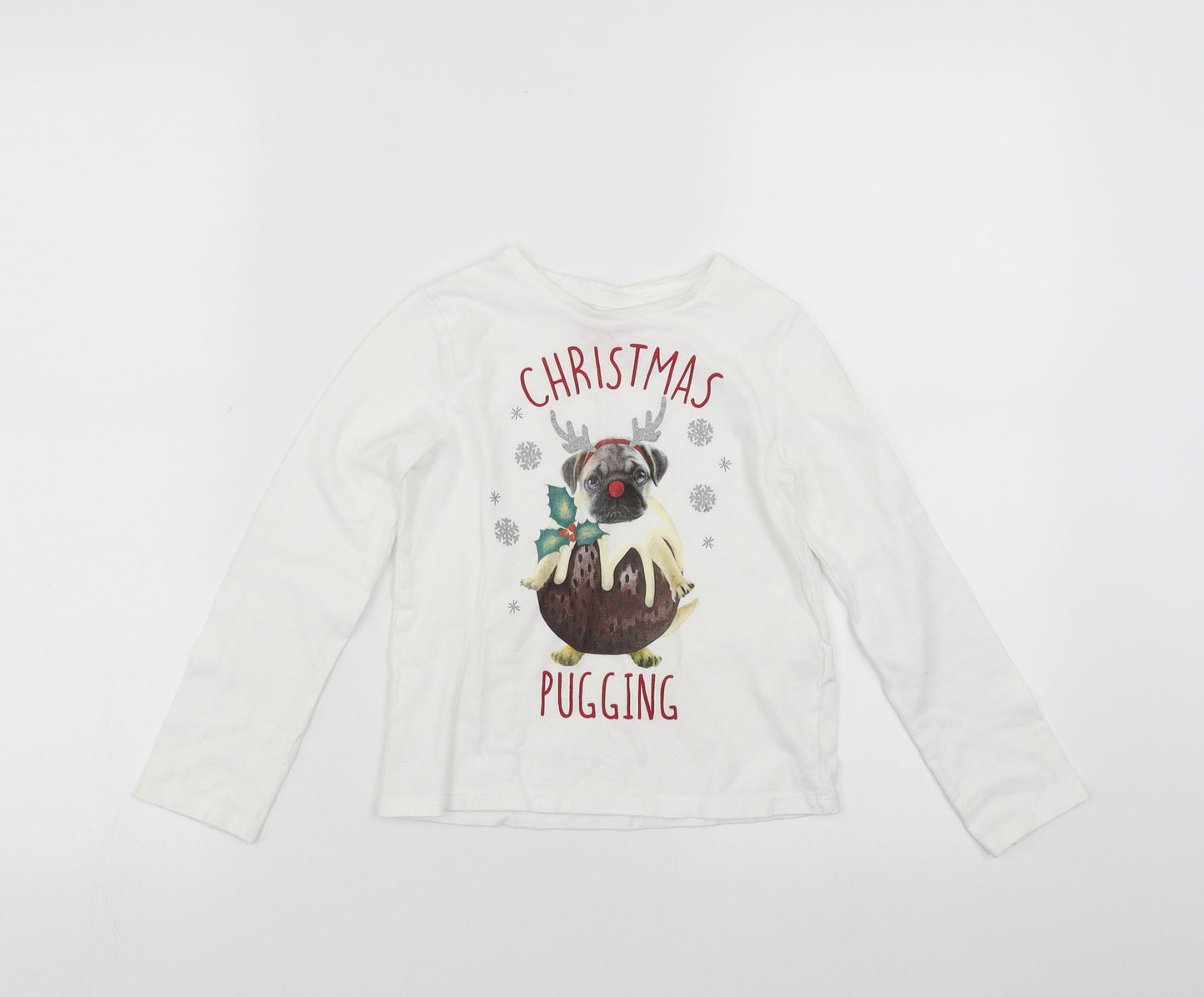 F&F Girls White   Basic T-Shirt Size 6-7 Years  - christmas