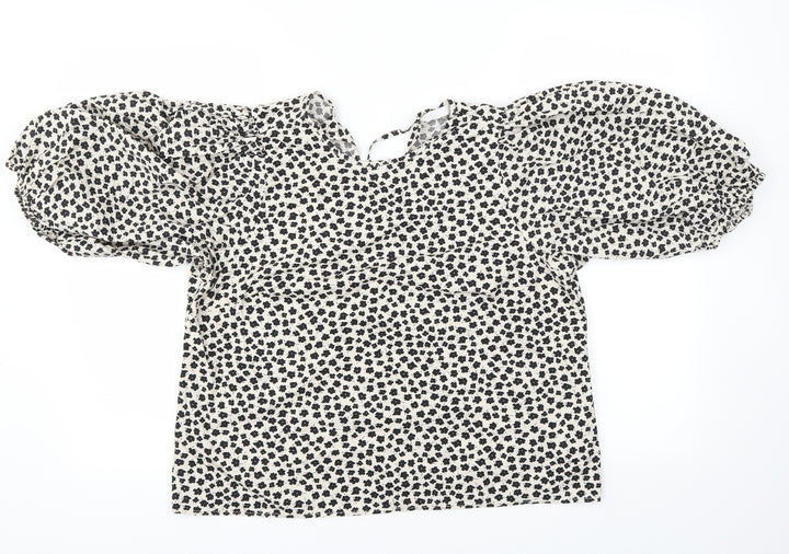 H&M Womens White Floral  Basic T-Shirt Size S
