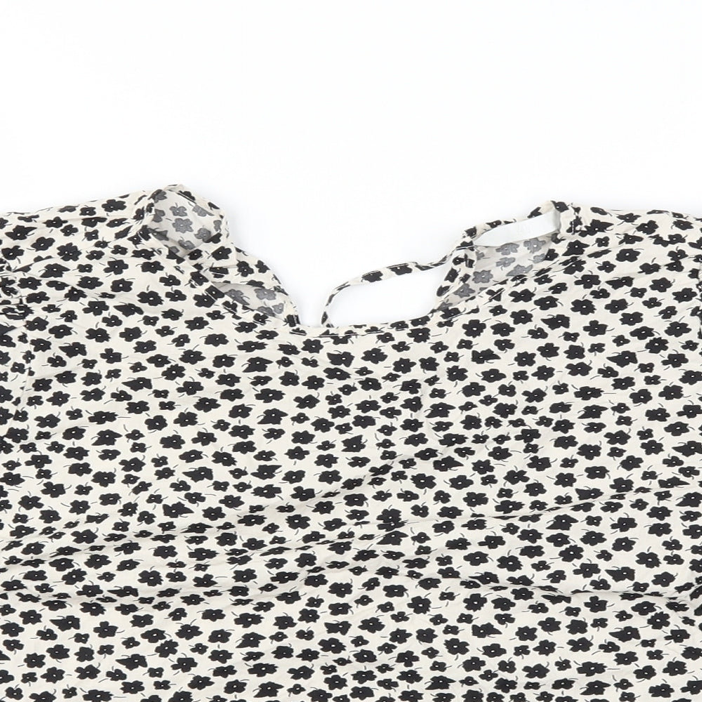 H&M Womens White Floral  Basic T-Shirt Size S