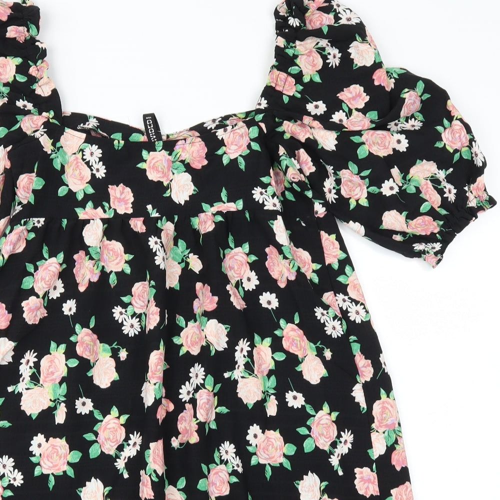 H&M Womens Black Floral  Fit & Flare  Size 10