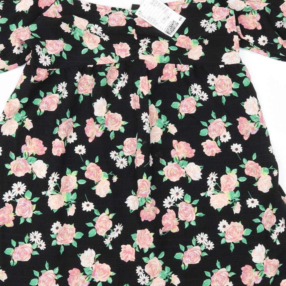 H&M Womens Black Floral  Fit & Flare  Size 10