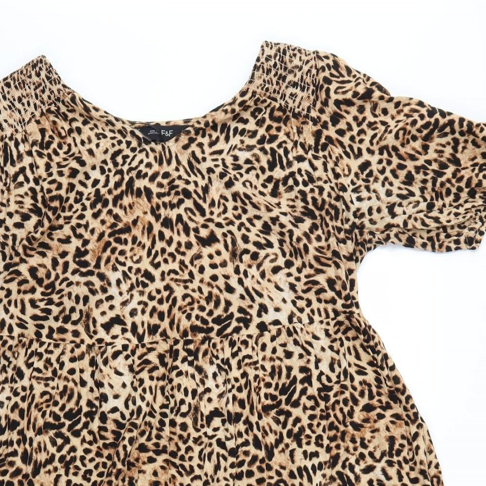 F&F Womens Brown Animal Print  Fit & Flare  Size 16