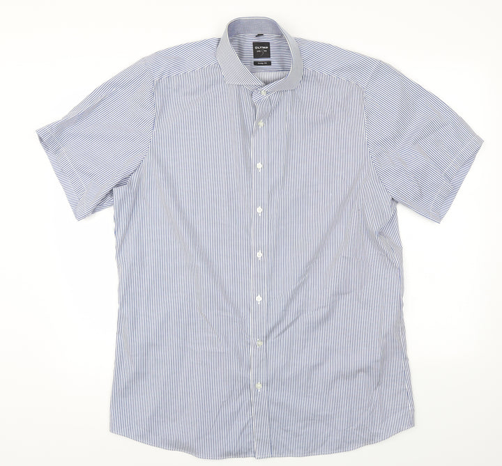OLYMP Mens Blue Striped T-Shirt Size 17