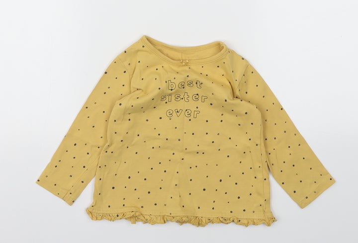 George Girls Yellow Spotted  Basic T-Shirt Size 9-12 Months