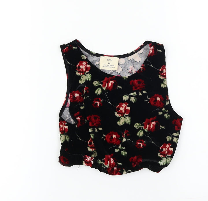 Pins & Needles Womens Black Floral Basic T-Shirt Size XS