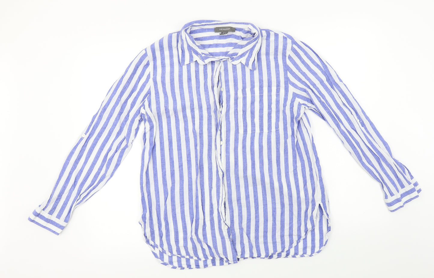 Primark Womens Blue Striped  Basic Button-Up Size 16