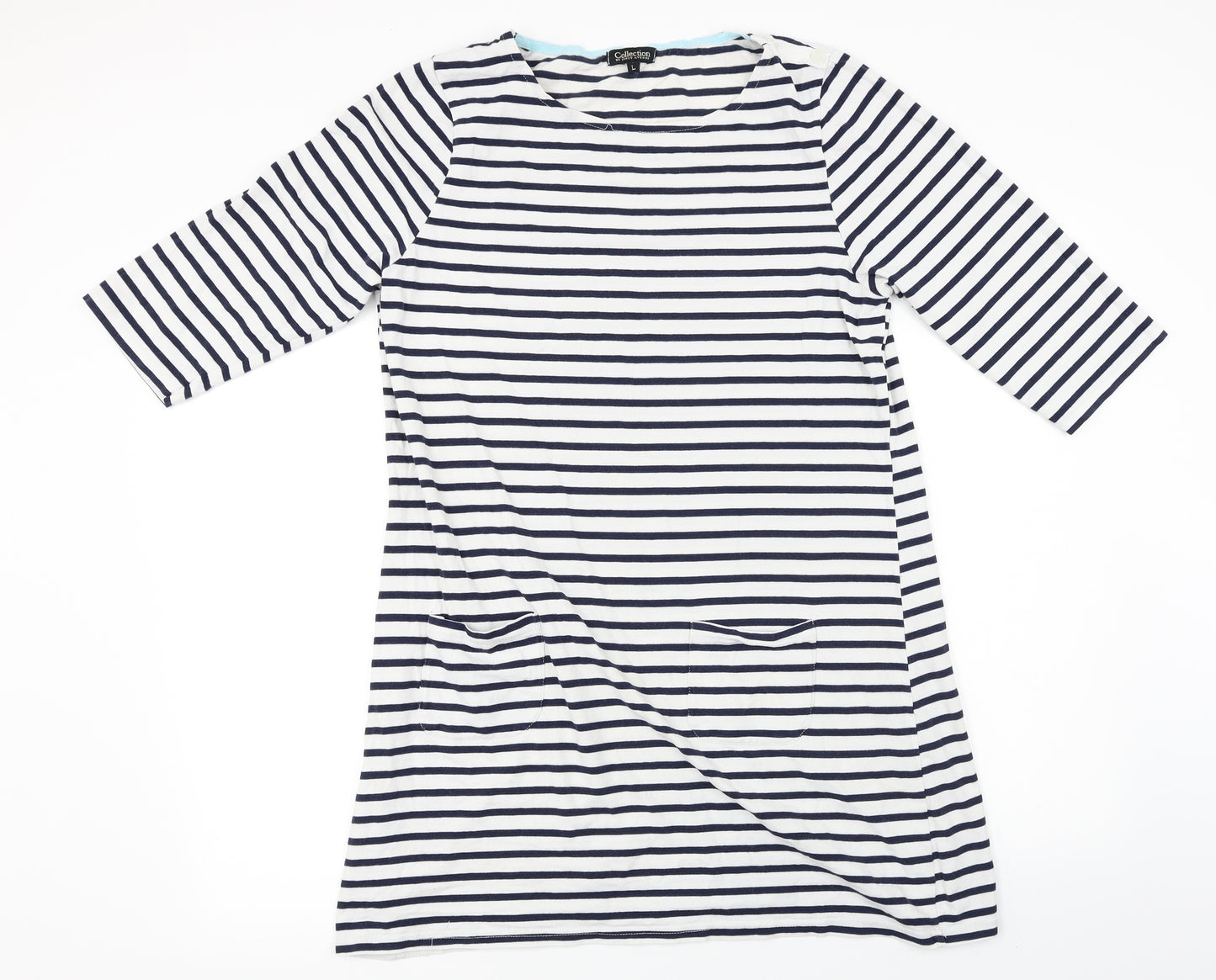 collection first avenue Womens White Striped  T-Shirt Dress  Size L