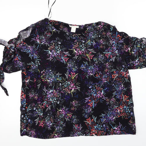 H&M  Womens Black Floral  Basic Blouse Size 14