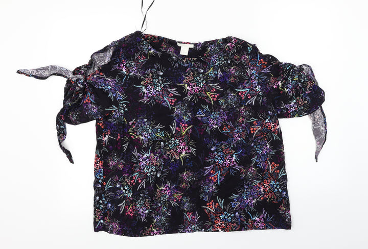 H&M  Womens Black Floral  Basic Blouse Size 14