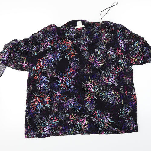 H&M  Womens Black Floral  Basic Blouse Size 14