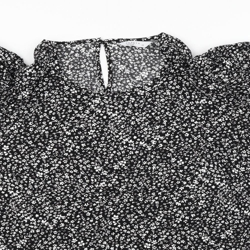 Papaya  Womens Black Floral  Basic T-Shirt Size 20