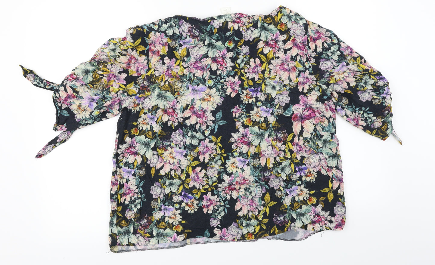 H&M  Womens Black Floral  Basic T-Shirt Size 14