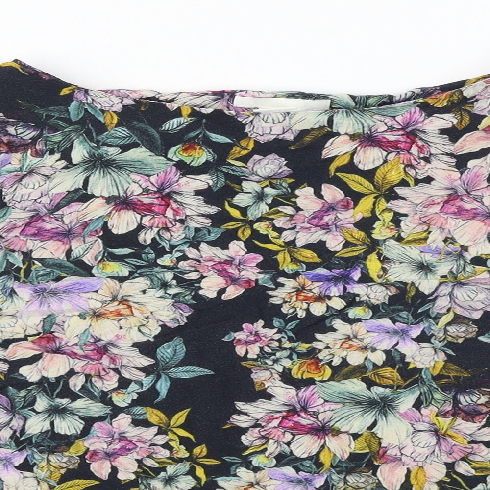 H&M  Womens Black Floral  Basic T-Shirt Size 14