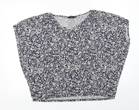 Front view of F&F women’s blue floral basic blouse, size UK 18