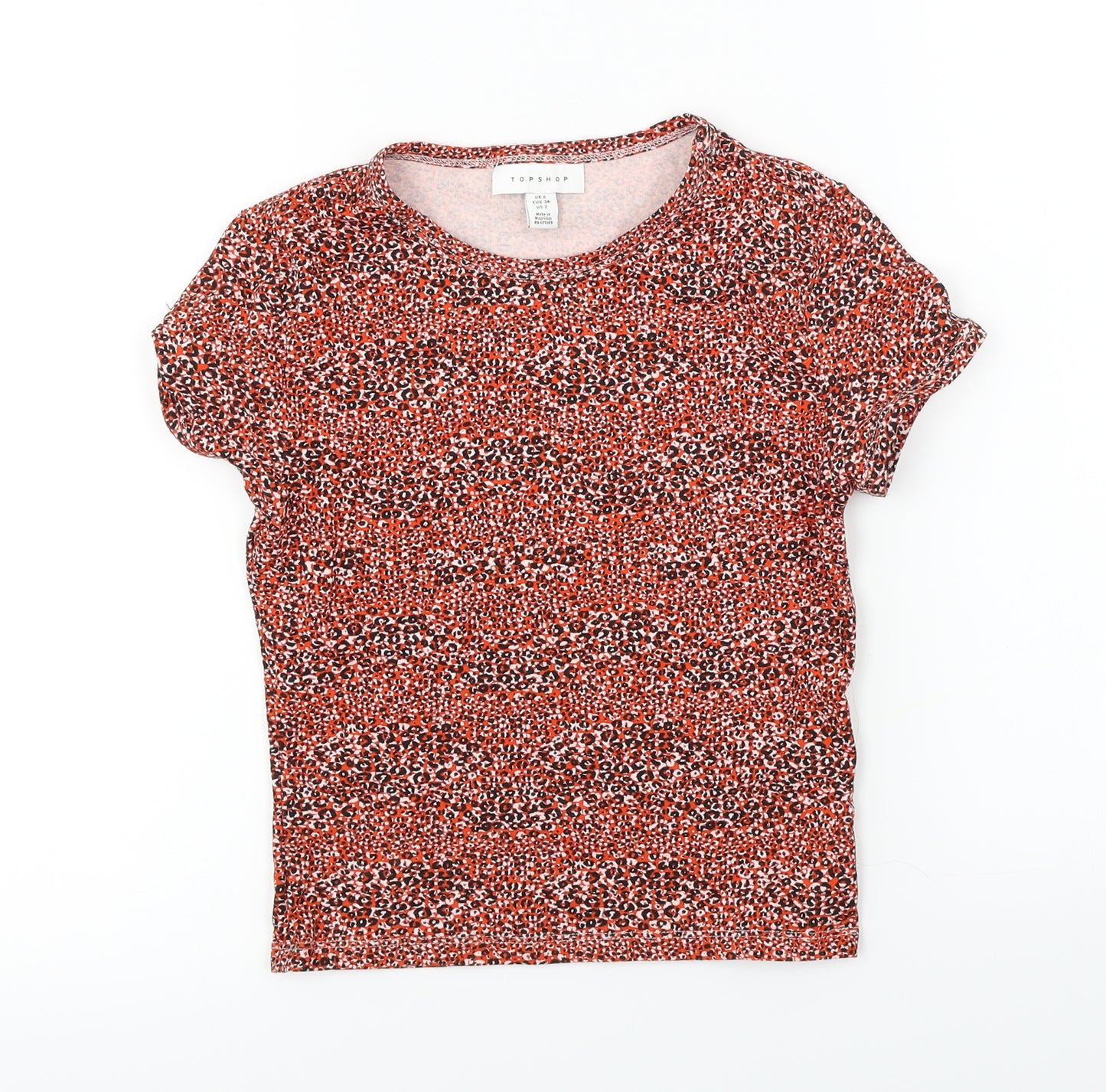 Topshop  Womens Red Animal Print  Basic T-Shirt Size 6