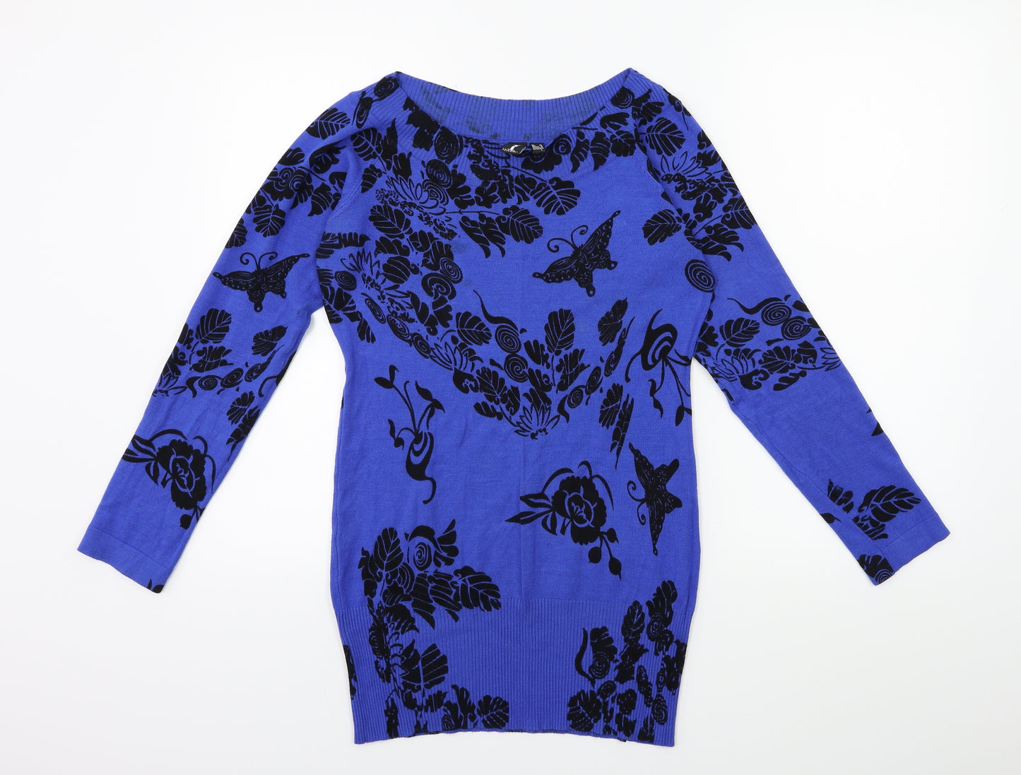 IZABEL Womens Black Floral Knit Pullover Jumper Size 12