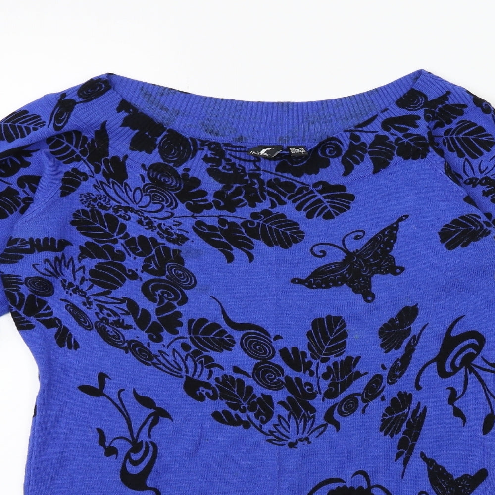 IZABEL Womens Black Floral Knit Pullover Jumper Size 12