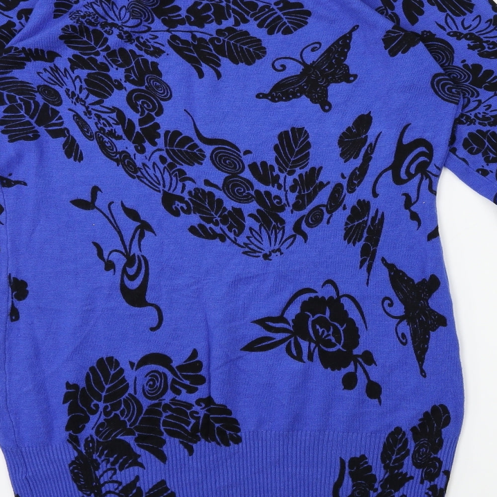 IZABEL Womens Black Floral Knit Pullover Jumper Size 12