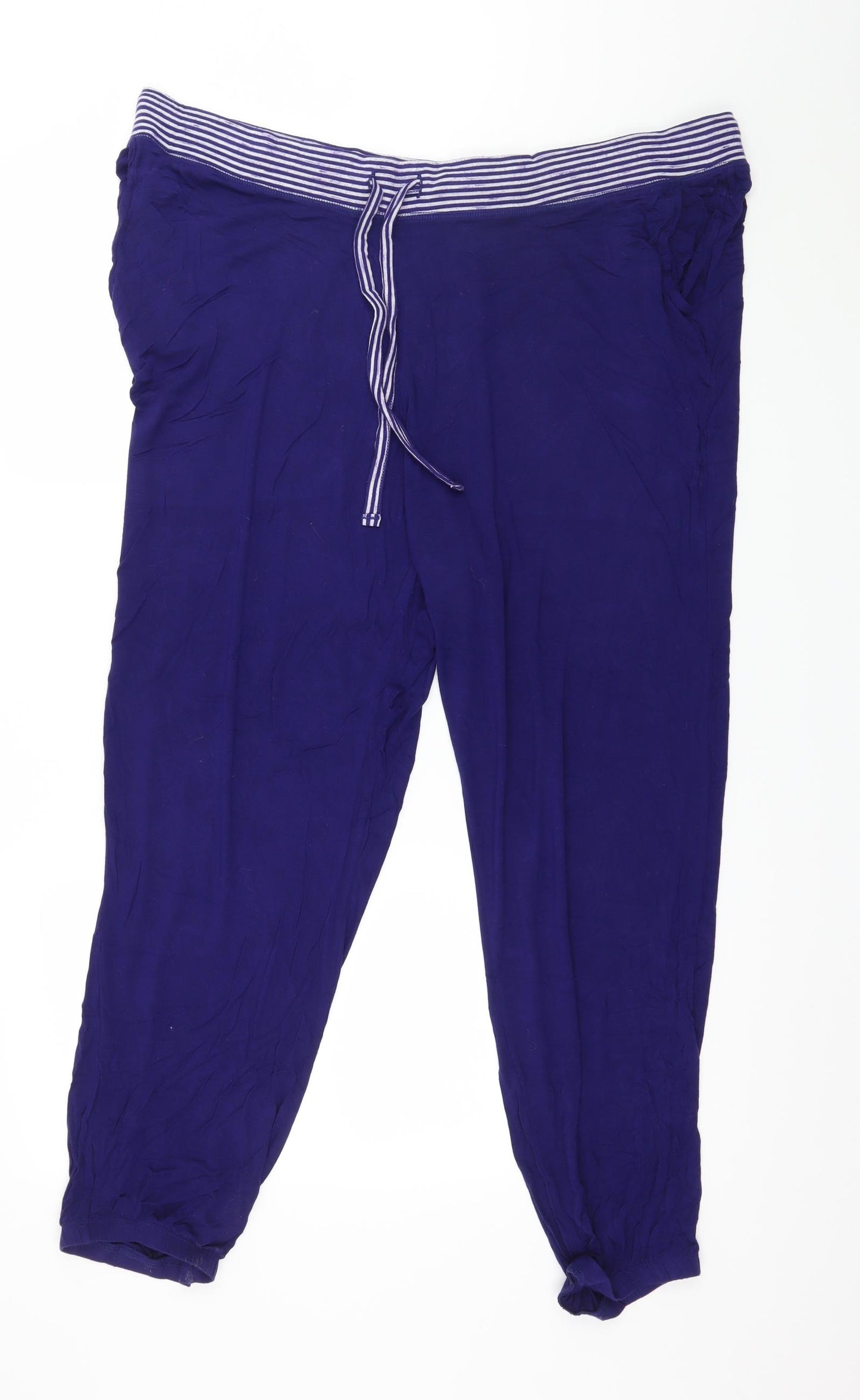 Marks and Spencer Womens Blue Striped Jersey Capri Pyjama Pants Size 22