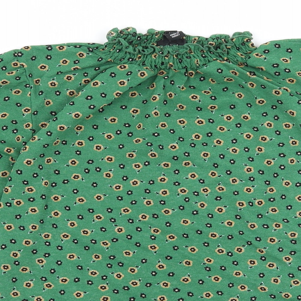 River Island Womens Green Floral Jersey Basic T-Shirt Size 6