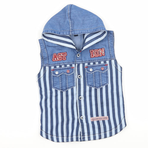 Preworn Boys Black Striped  Basic Button-Up Size L  - action