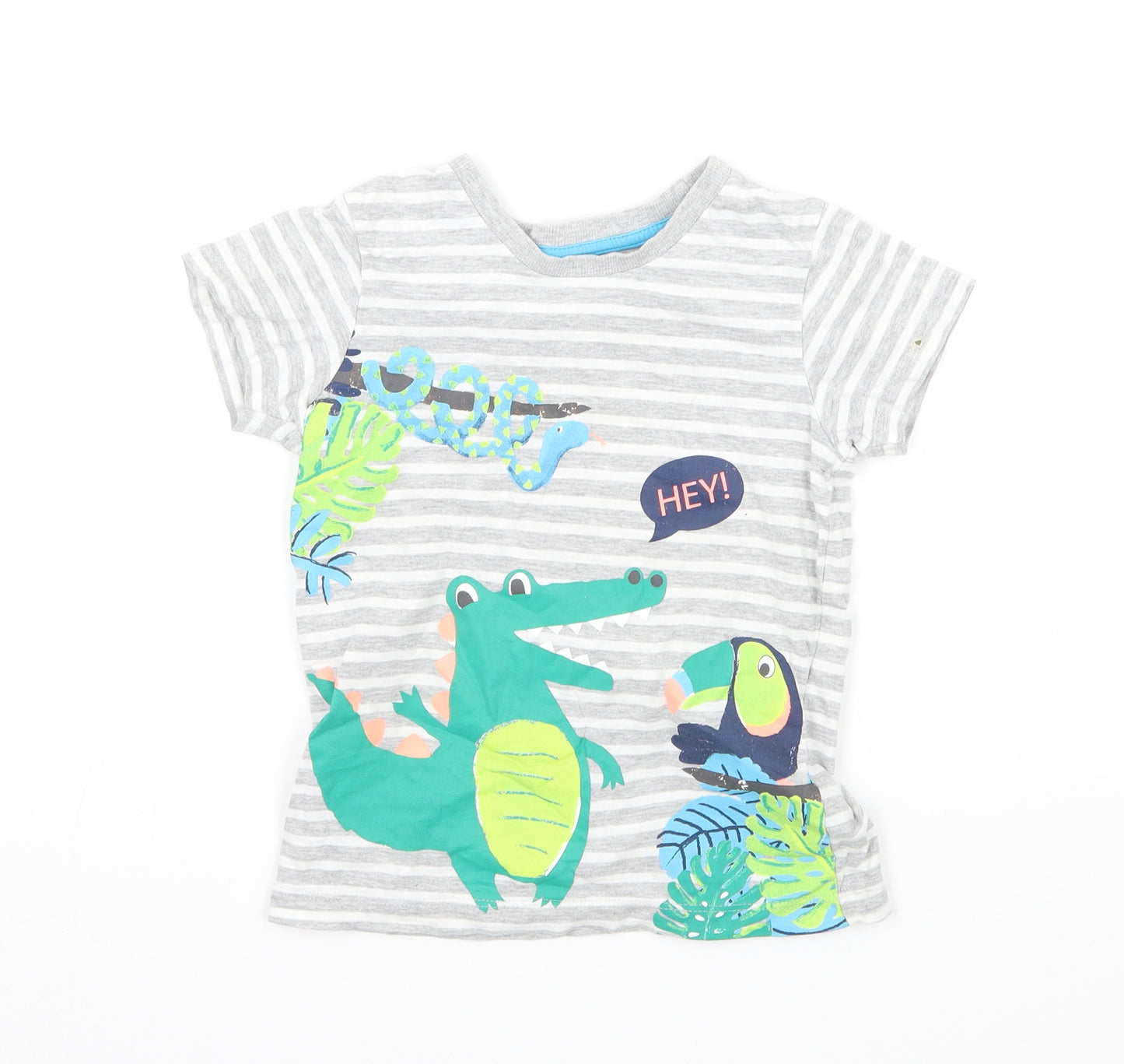Matalan Boys Grey Striped Jersey Basic T-Shirt Size 3-4 Years  - Crocodile