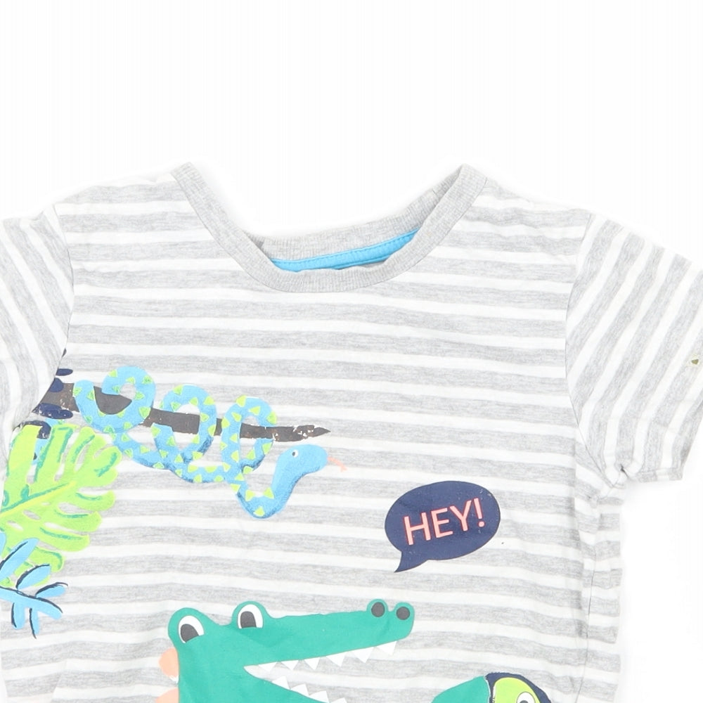 Matalan Boys Grey Striped Jersey Basic T-Shirt Size 3-4 Years  - Crocodile