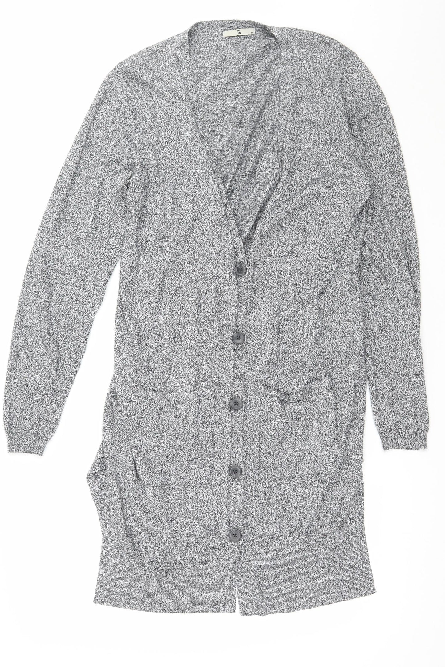 TU Womens Grey  Knit Cardigan Jumper Size 14