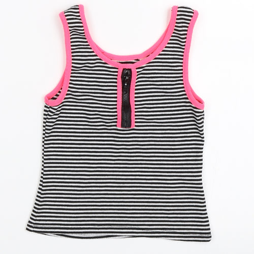 Miss Evie Girls Black Striped  Basic Tank Size 9-10 Years