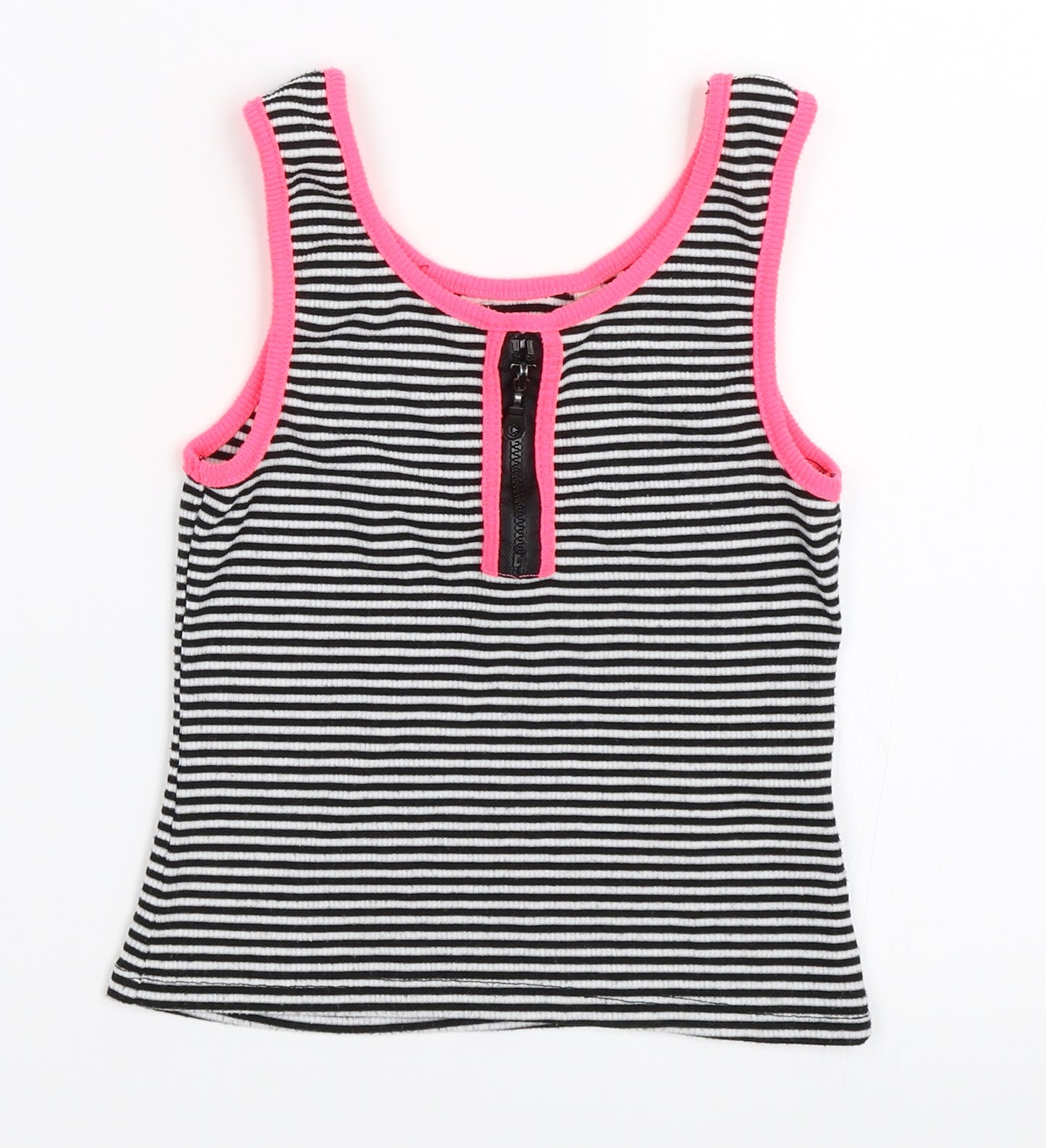 Miss Evie Girls Black Striped  Basic Tank Size 9-10 Years