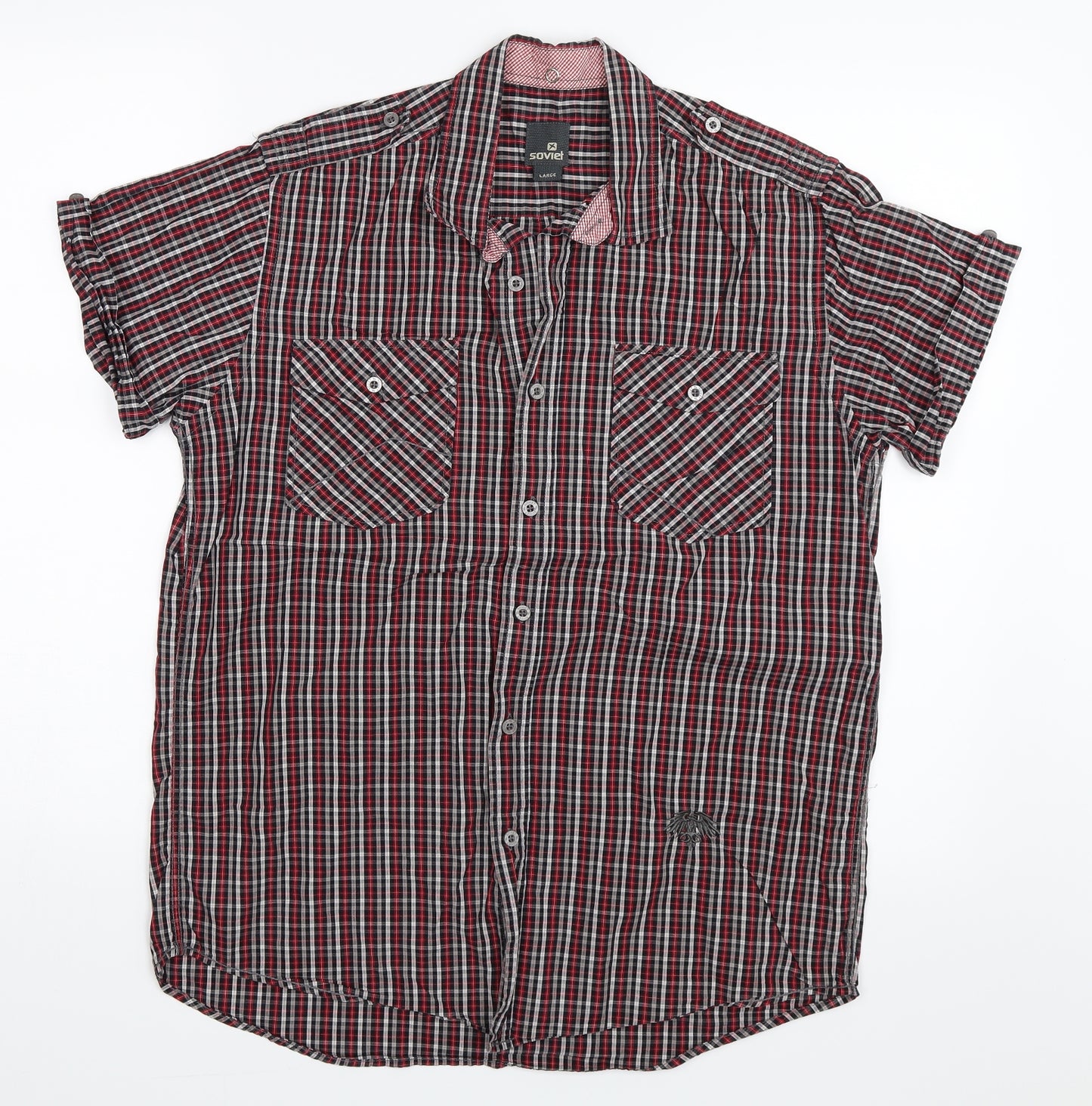 Soviet Mens Red Check   Button-Up Size L