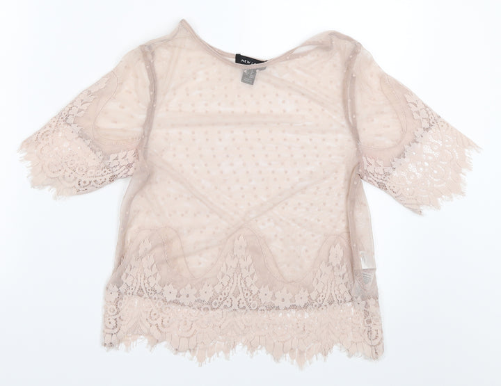 New Look Womens Pink  Mesh Basic Blouse Size 8