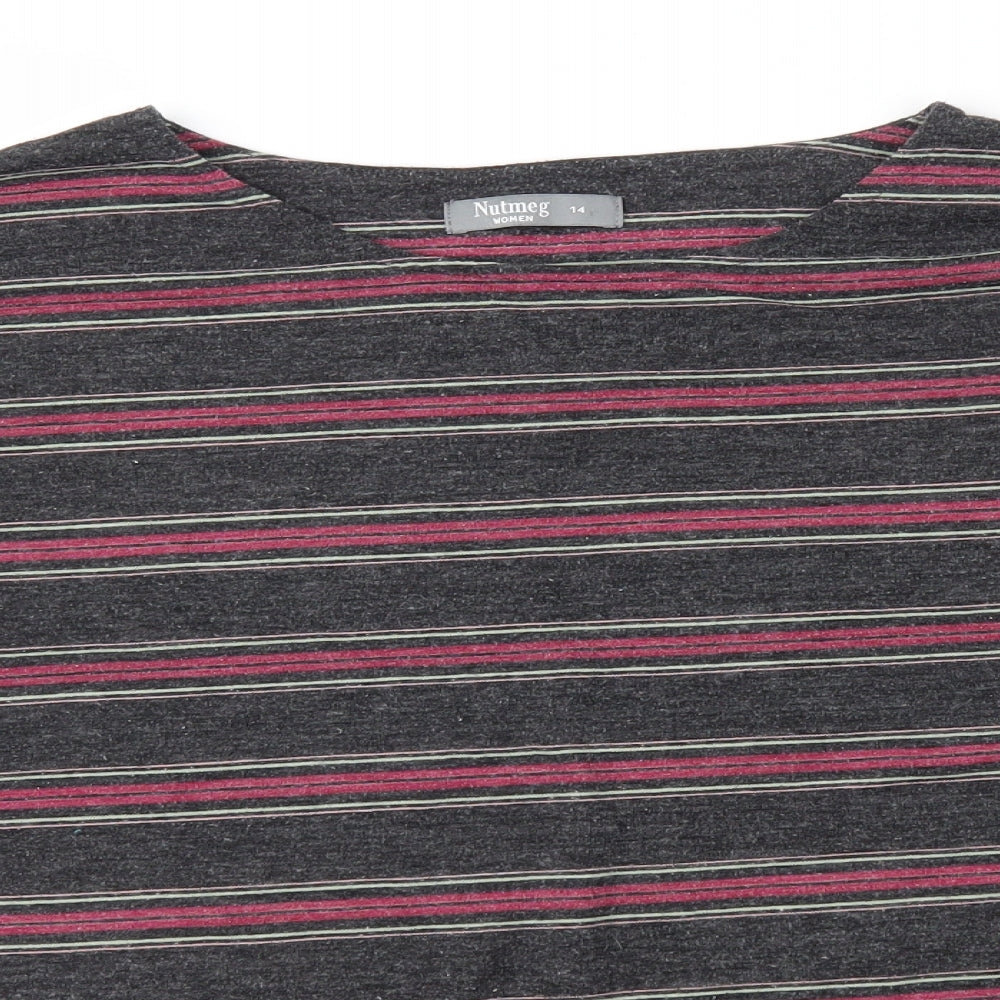Papaya Womens Grey Striped  Basic T-Shirt Size 14