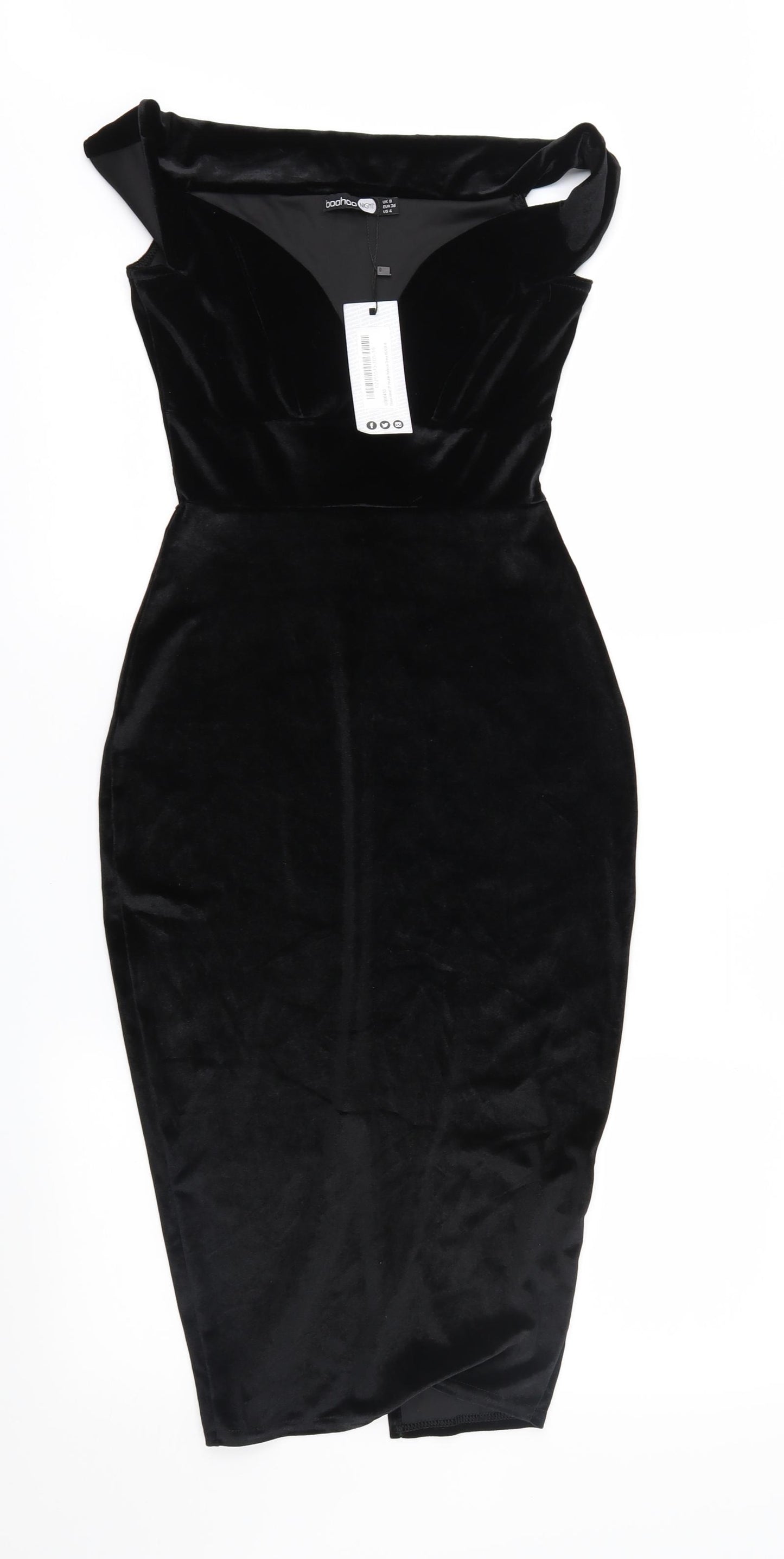 Boohoo Womens Black  Velour Sheath  Size 8