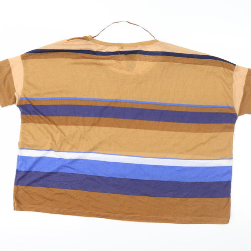 Denim & Co. Womens Brown Striped  Basic T-Shirt Size 14