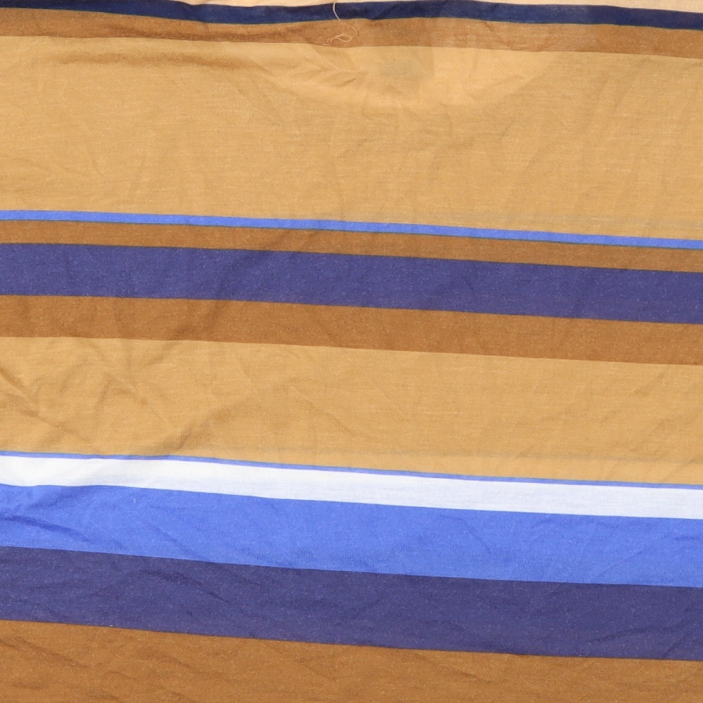 Denim & Co. Womens Brown Striped  Basic T-Shirt Size 14