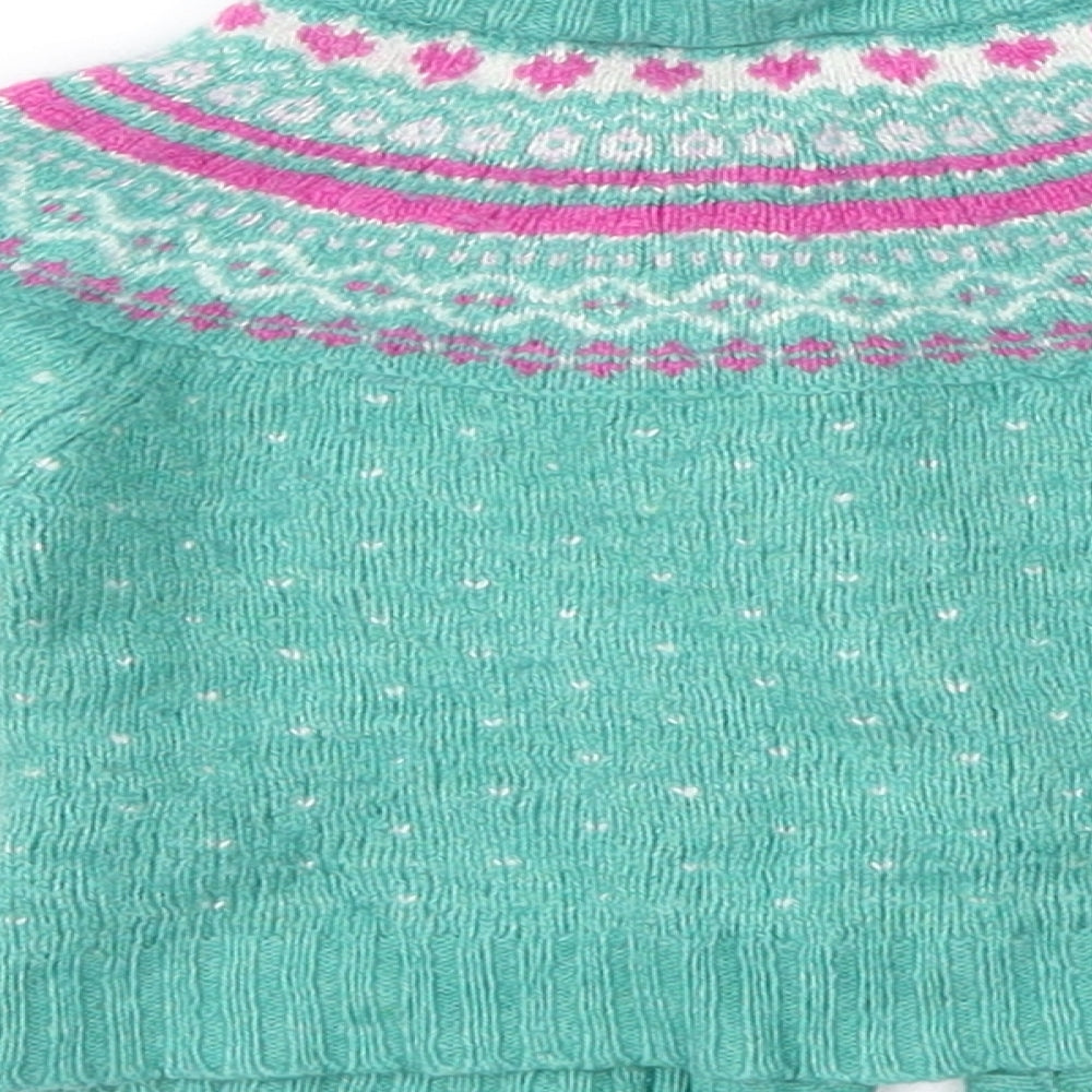 JoJo Maman Bébé Girls Green Fair Isle  Cardigan Jumper Size 9-12 Months