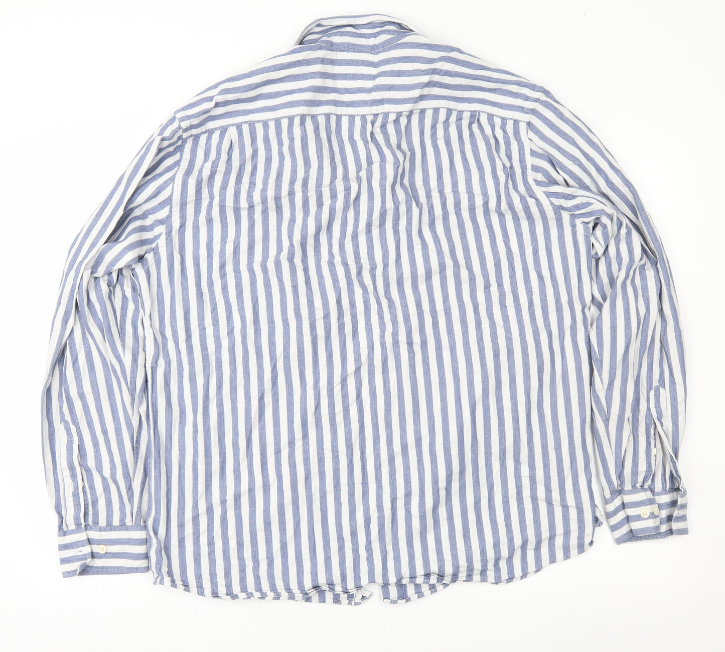 H&M Mens Blue Striped   Button-Up Size XL
